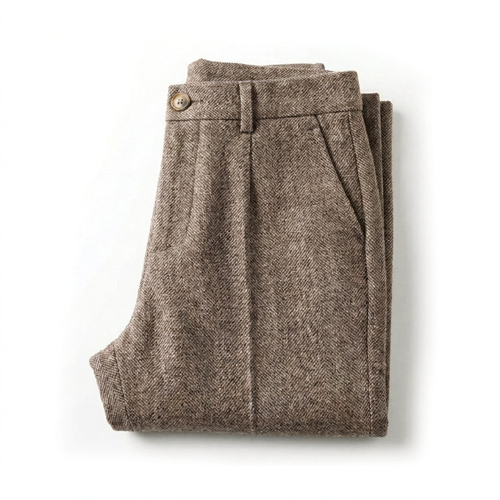Etienne Herringbone Wool Trousers