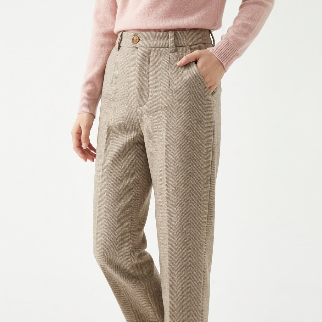 Etienne Herringbone Wool Trousers