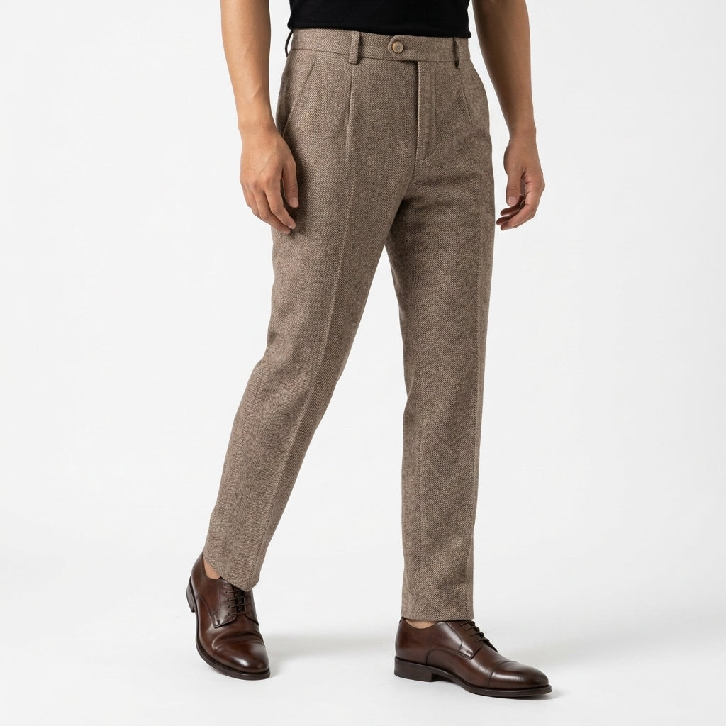 Etienne Herringbone Wool Trousers