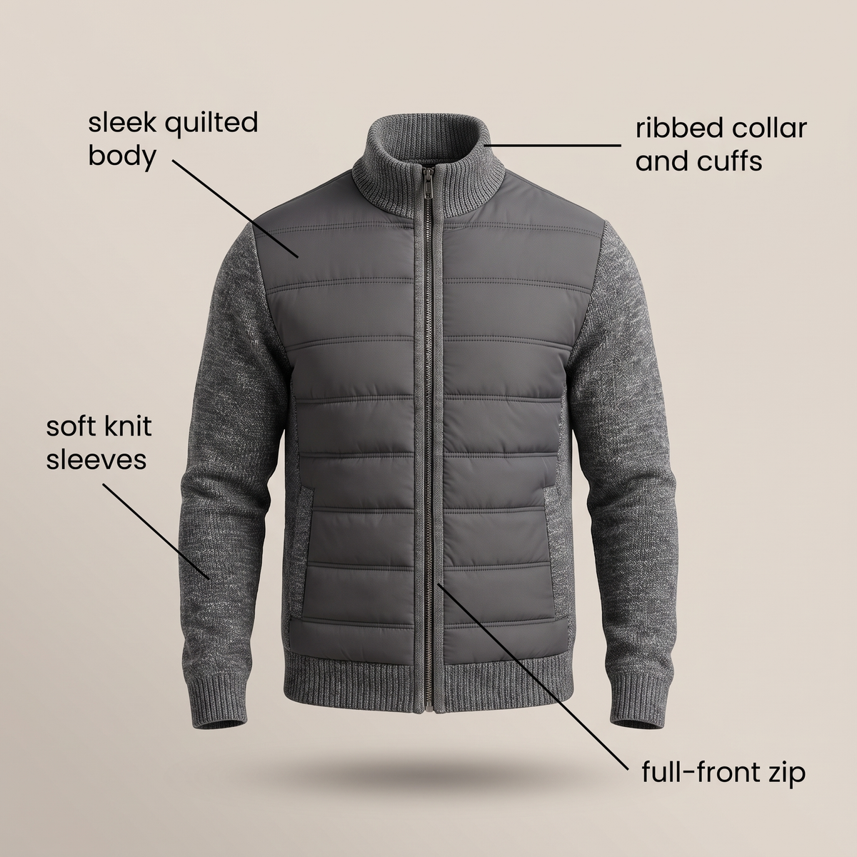 QUILTED FRONT KNIT JACKET