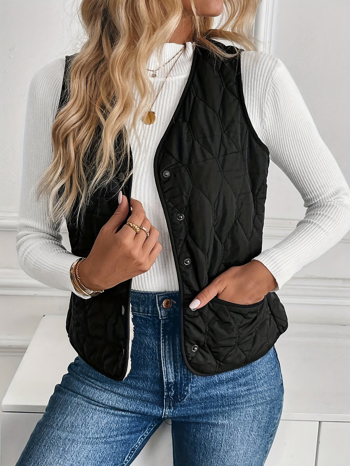 Black Reversible Quilted Gilet with Sherpa Lining