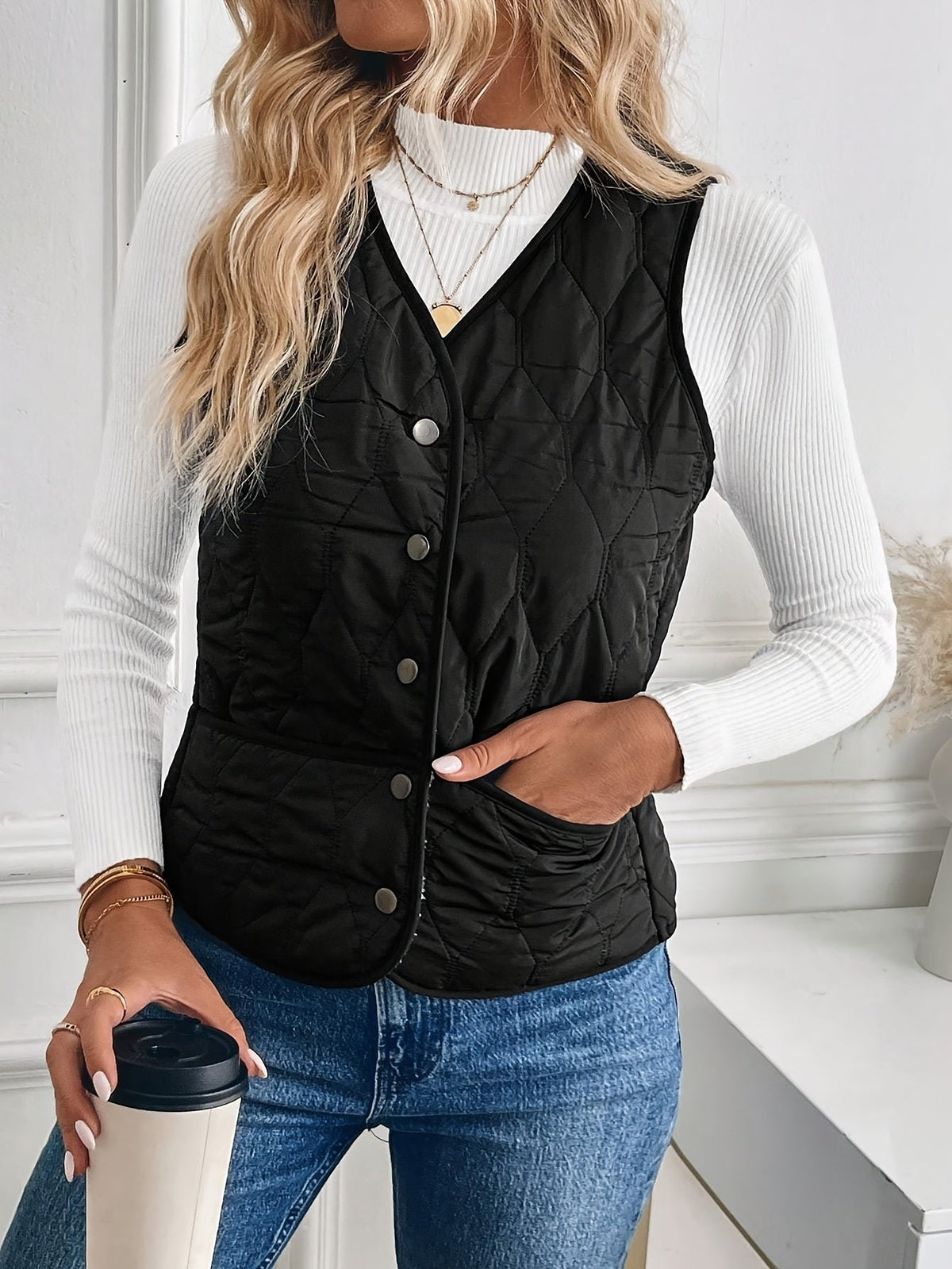 Black Reversible Quilted Gilet with Sherpa Lining