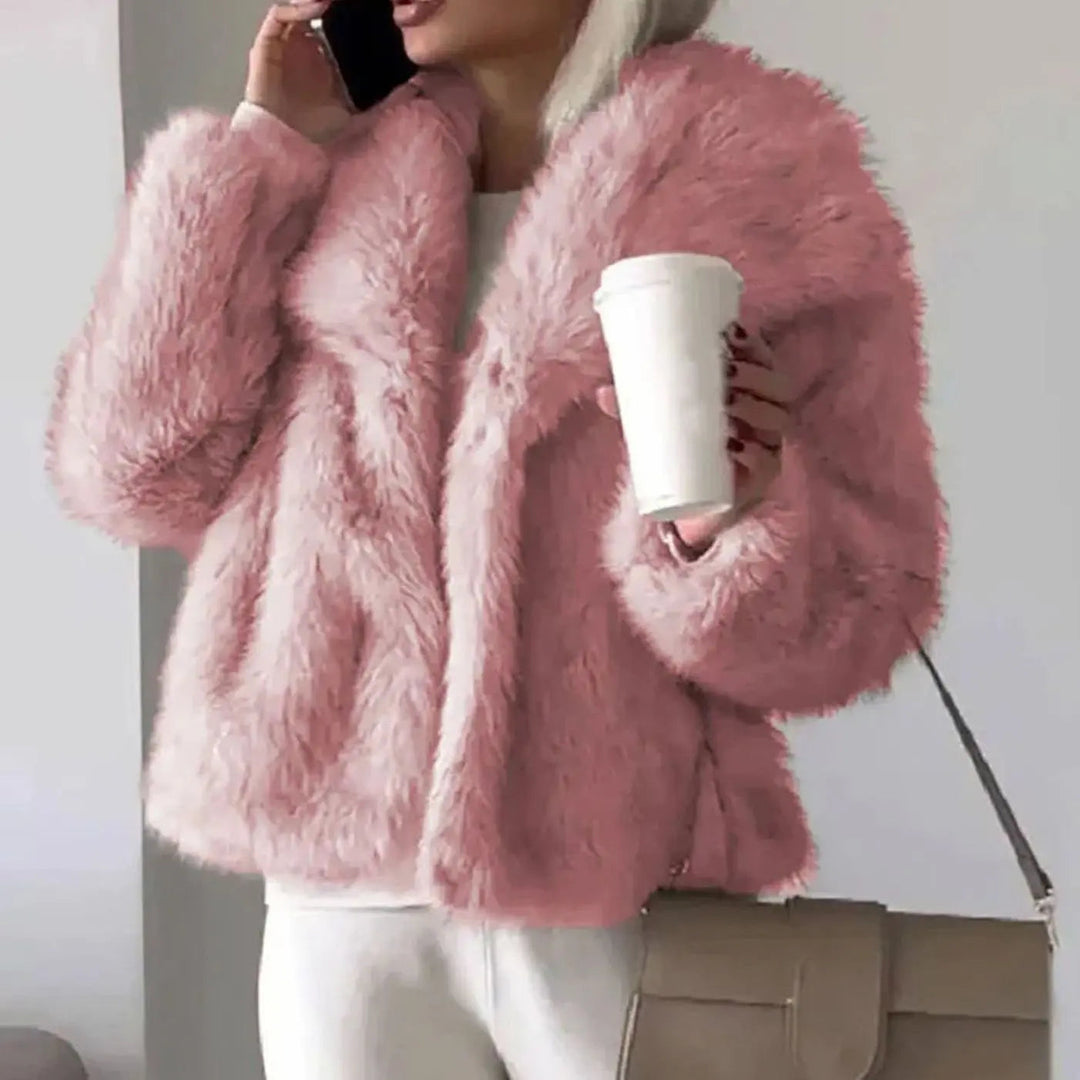 Chic Cropped Open-Front Fur Jacket with Wide Lapels