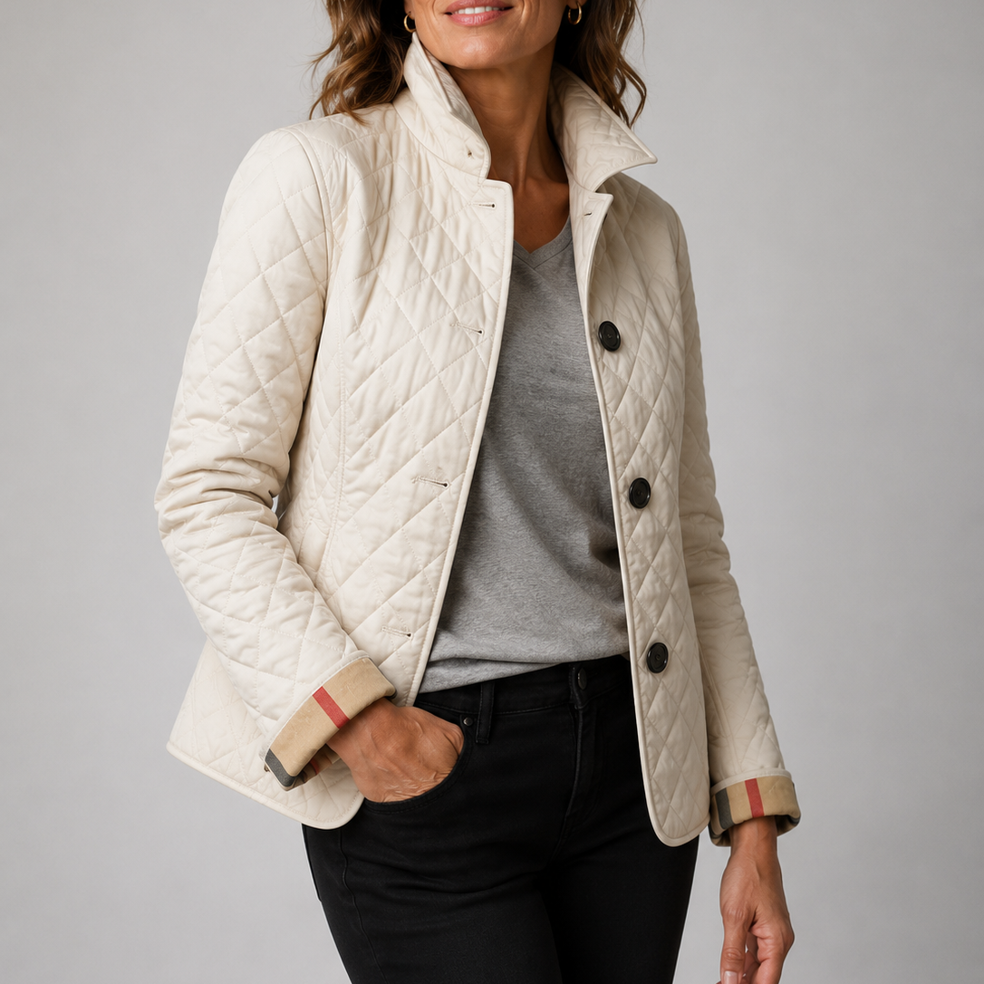 Classic Diamond Quilted Jacket with Check Cuff Lining