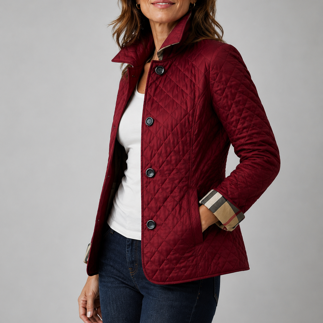 Classic Diamond Quilted Jacket with Check Cuff Lining