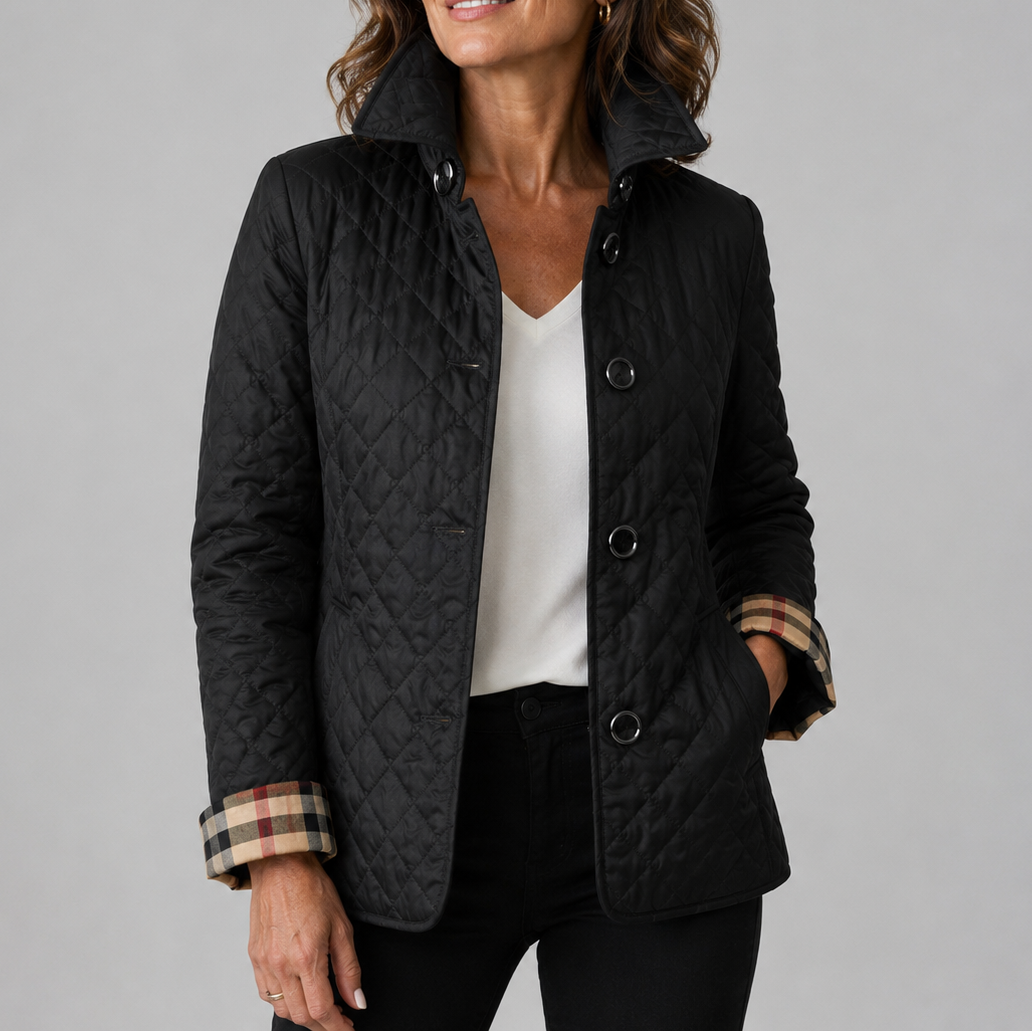 Classic Diamond Quilted Jacket with Check Cuff Lining