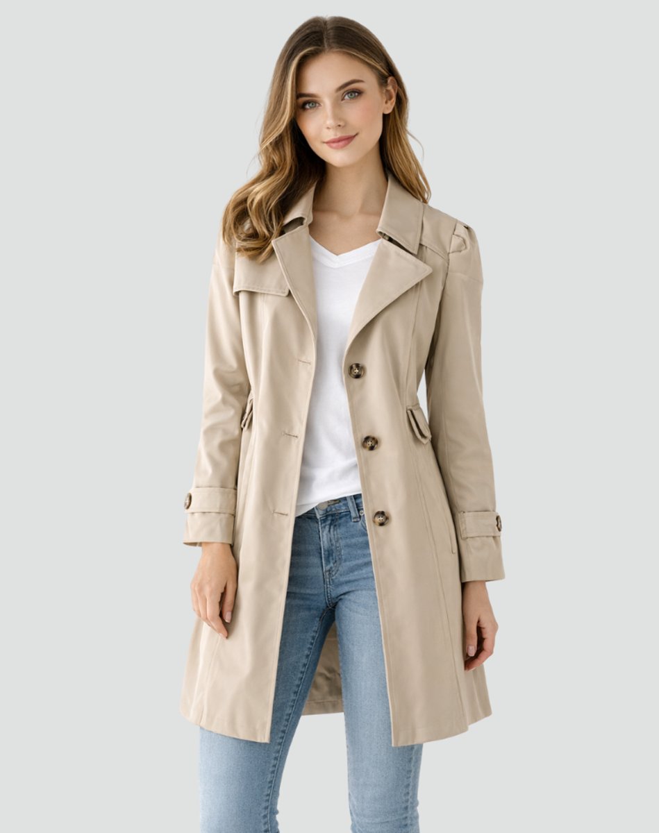Classic Double Breasted Trench Coat with Buttoned Cuffs