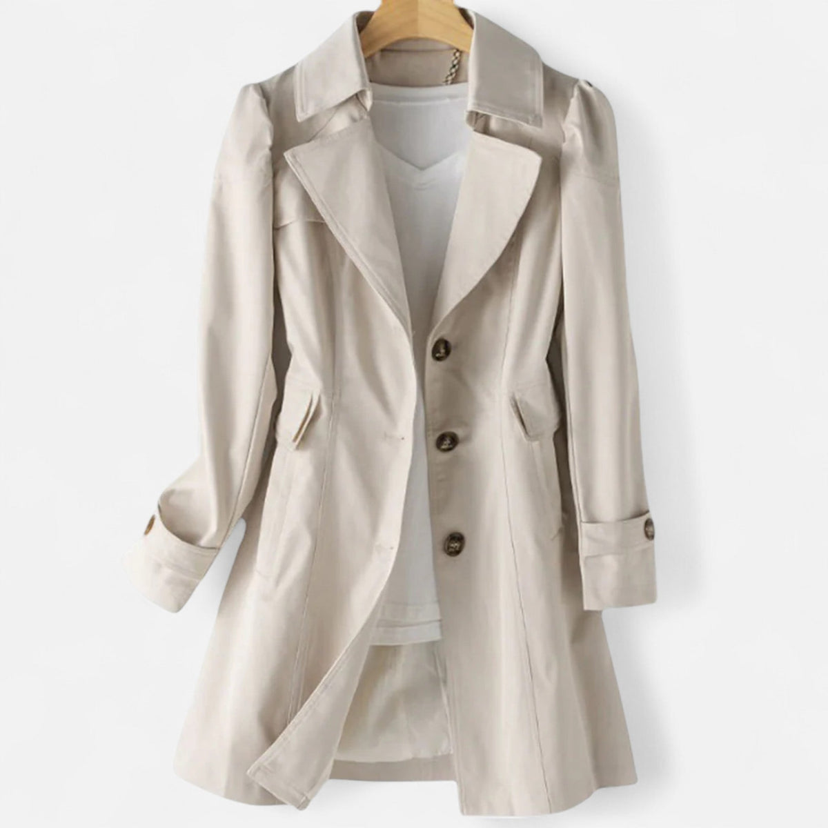 Classic Trench Coat with Lapel Collar and Button Front