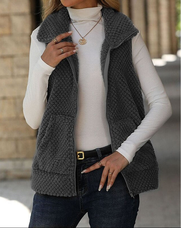 Cosy Fleece Gilet with Stand Collar and Front Pockets