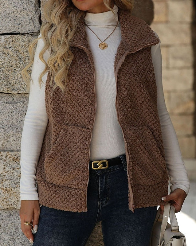 Cosy Fleece Gilet with Stand Collar and Front Pockets