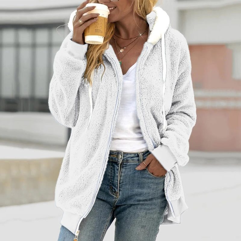 Cosy Oversized Sherpa Fleece Jacket with Contrast Hood