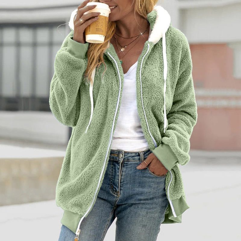 Cosy Oversized Sherpa Fleece Jacket with Contrast Hood