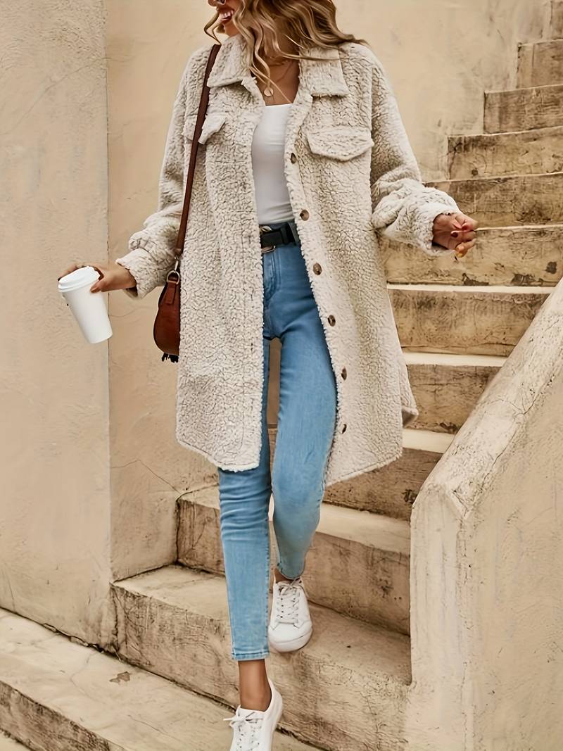 Cosy Oversized Teddy Coat with Chest Pockets
