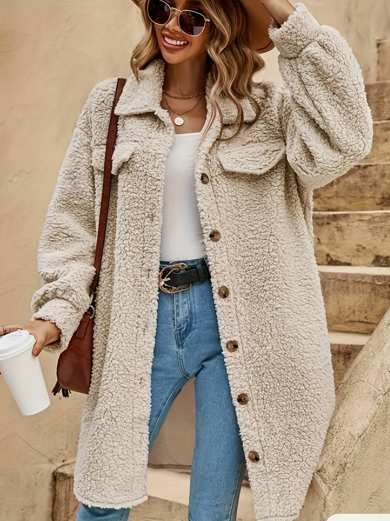 Cosy Oversized Teddy Coat with Chest Pockets