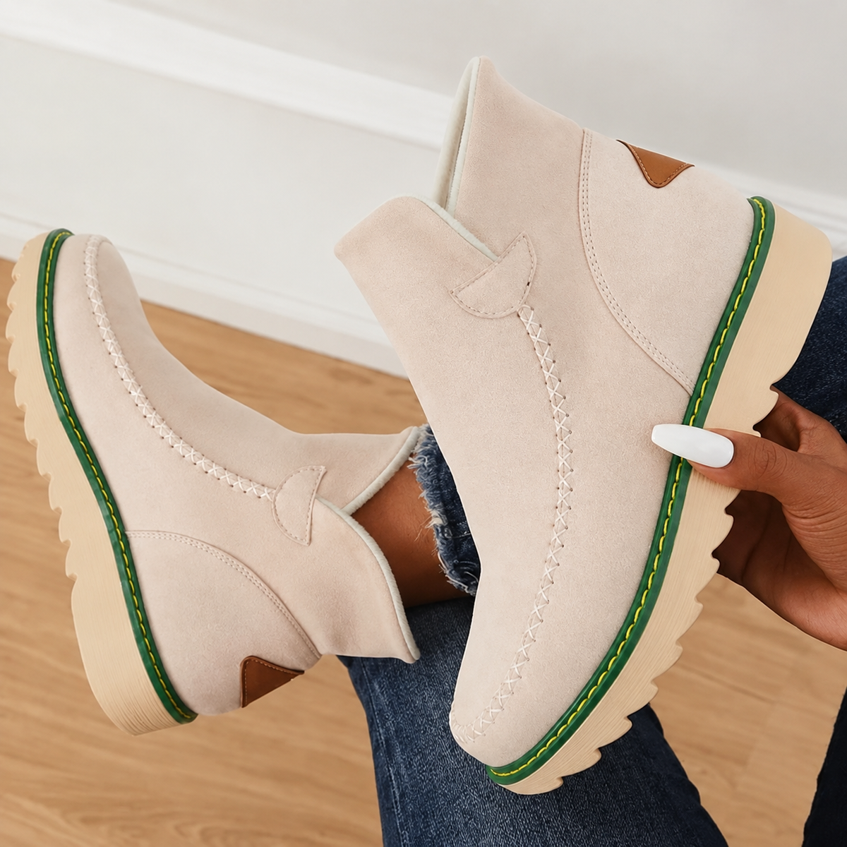 Cosy Suede Ankle Boots with Sherpa Lining and Platform Sole