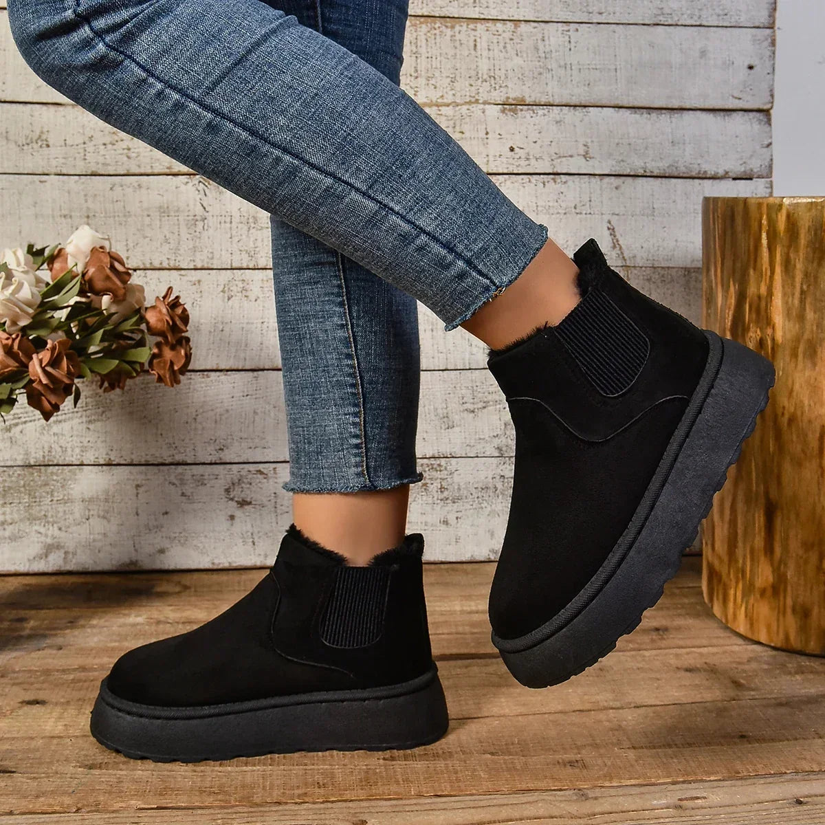 Cosy Suede Platform Ankle Boots with Fur Lining