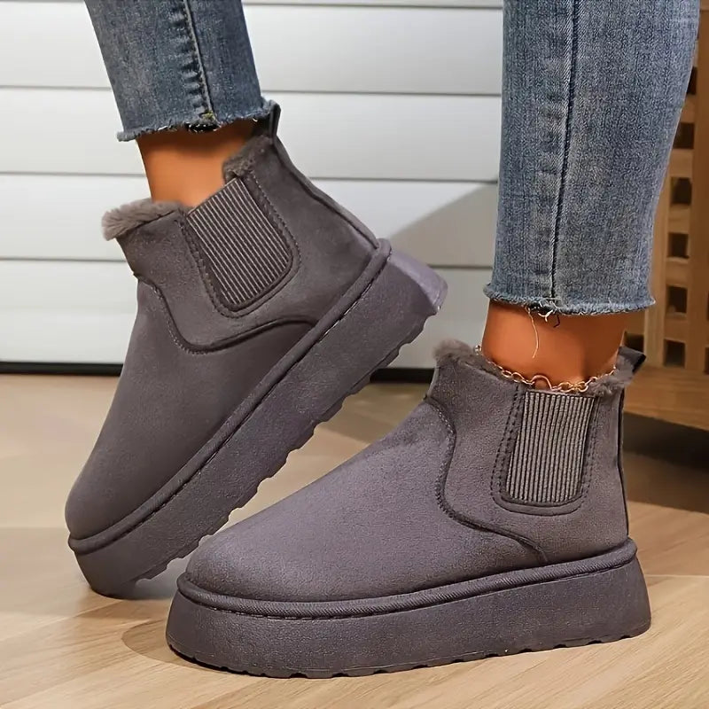 Cosy Suede Platform Ankle Boots with Fur Lining