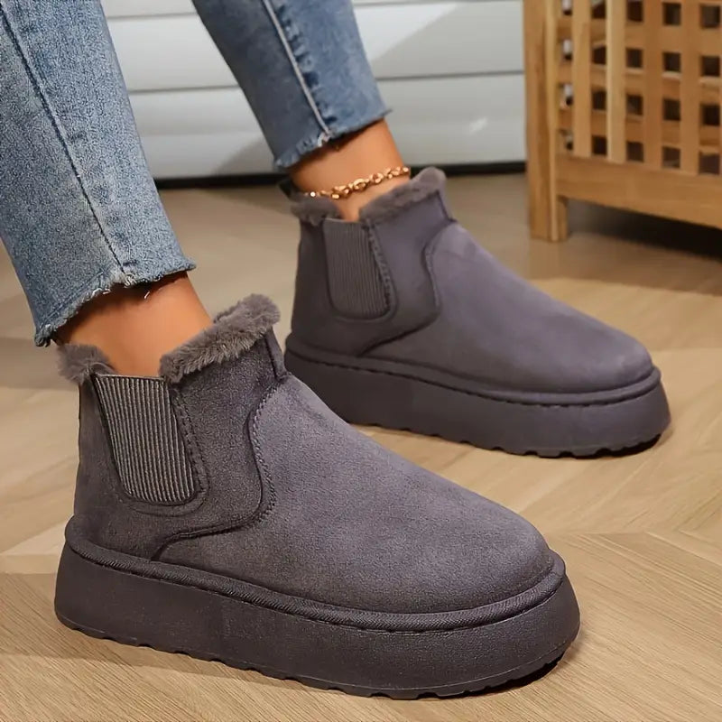Cosy Suede Platform Ankle Boots with Fur Lining