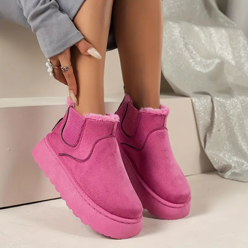 Cosy Suede Platform Ankle Boots with Fur Lining