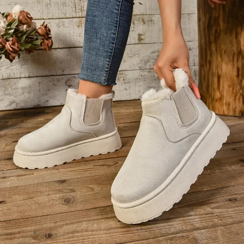 Cosy Suede Platform Ankle Boots with Fur Lining