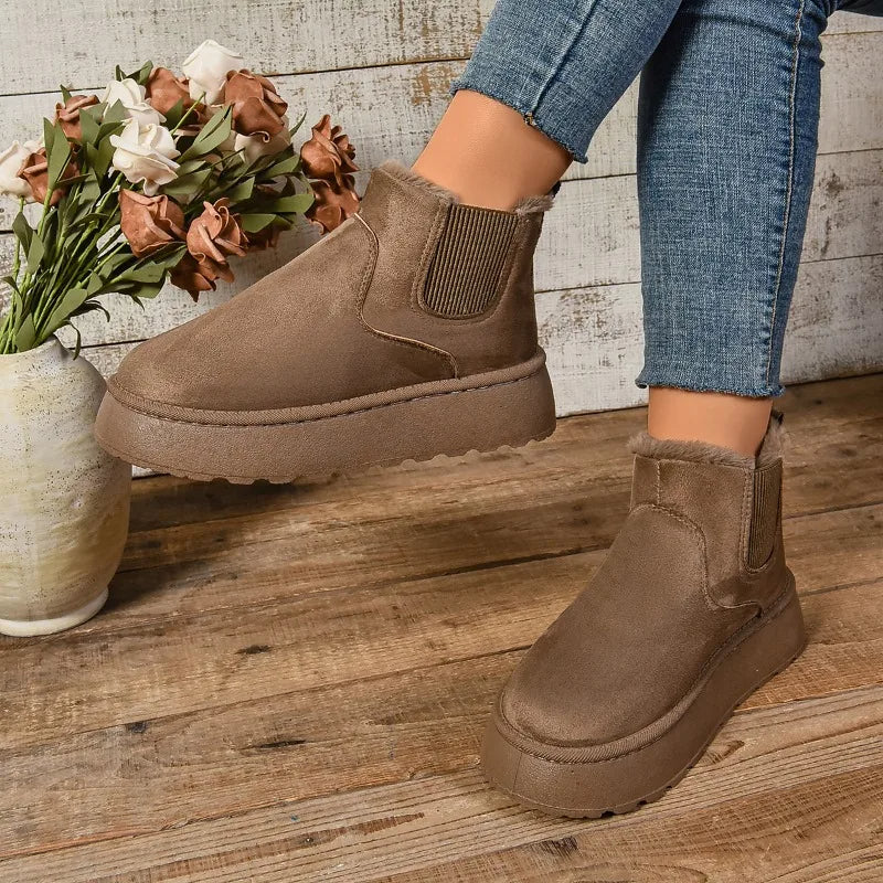 Cosy Suede Platform Ankle Boots with Fur Lining