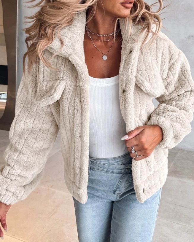 Cosy Teddy Fleece Jacket with Chest Pockets