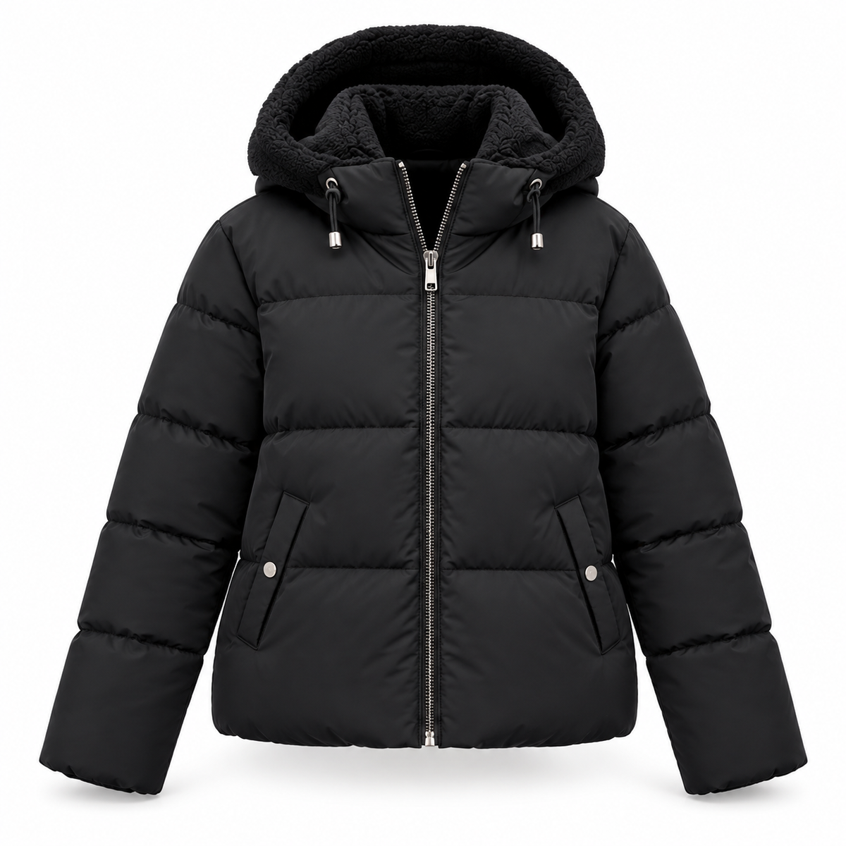 Cropped Hooded Puffer Jacket with Sherpa Lined Hood