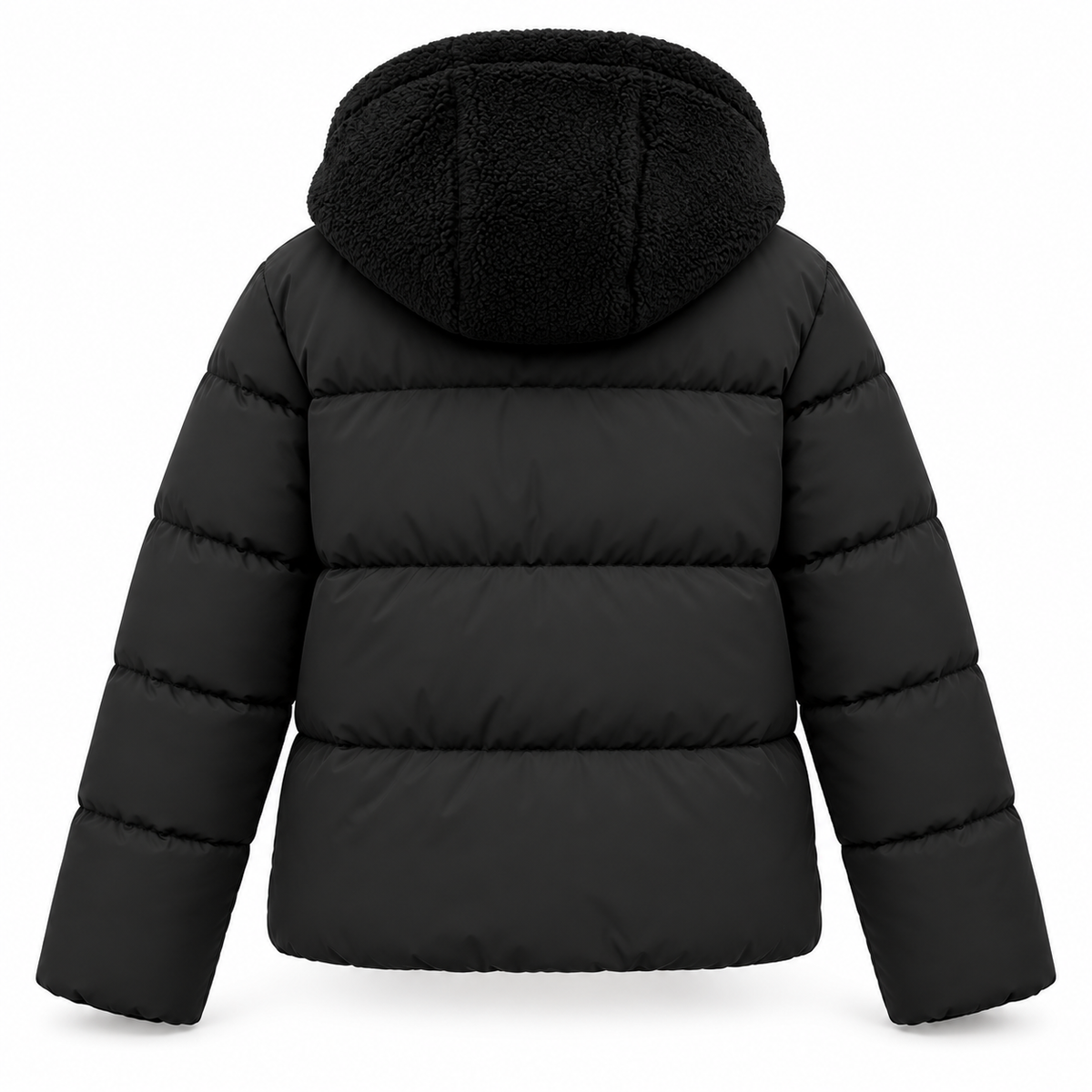 Cropped Hooded Puffer Jacket with Sherpa Lined Hood