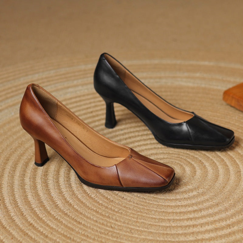 Marisol Leather Square-Toe Pumps