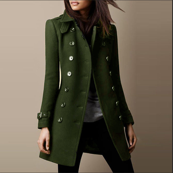 Double Breasted Fitted Wool Coat with Buckle Cuffs