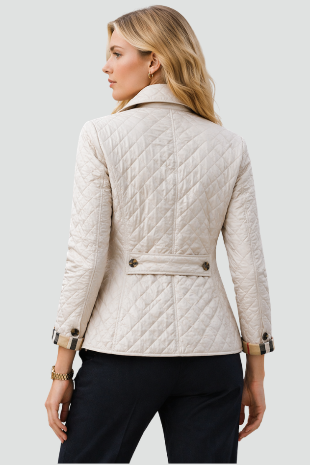 Fitted Diamond Quilted Jacket with Check Cuff Lining