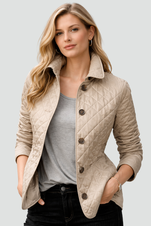 Fitted Diamond Quilted Jacket with Check Cuff Lining