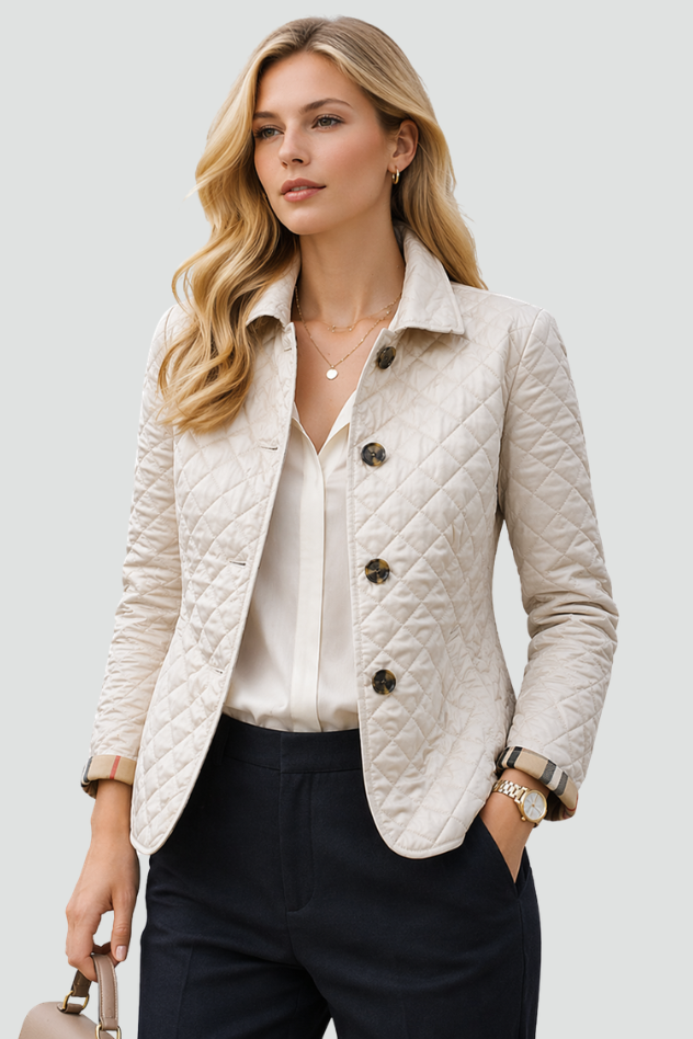 Fitted Diamond Quilted Jacket with Check Cuff Lining