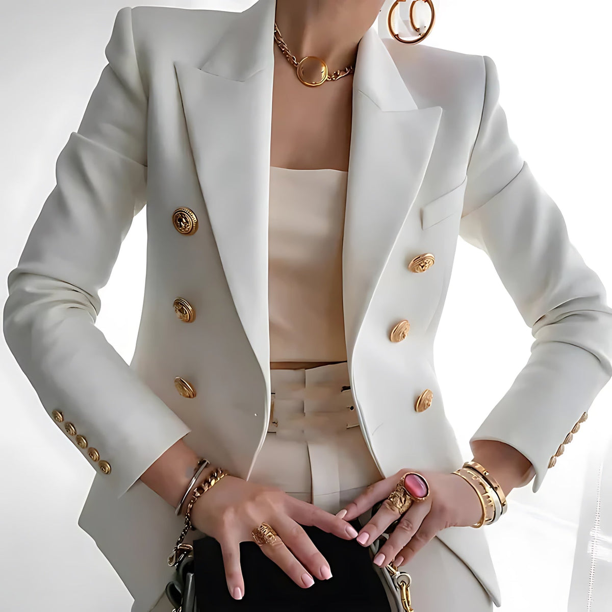 Fitted Double Breasted Blazer with Gold Buttons