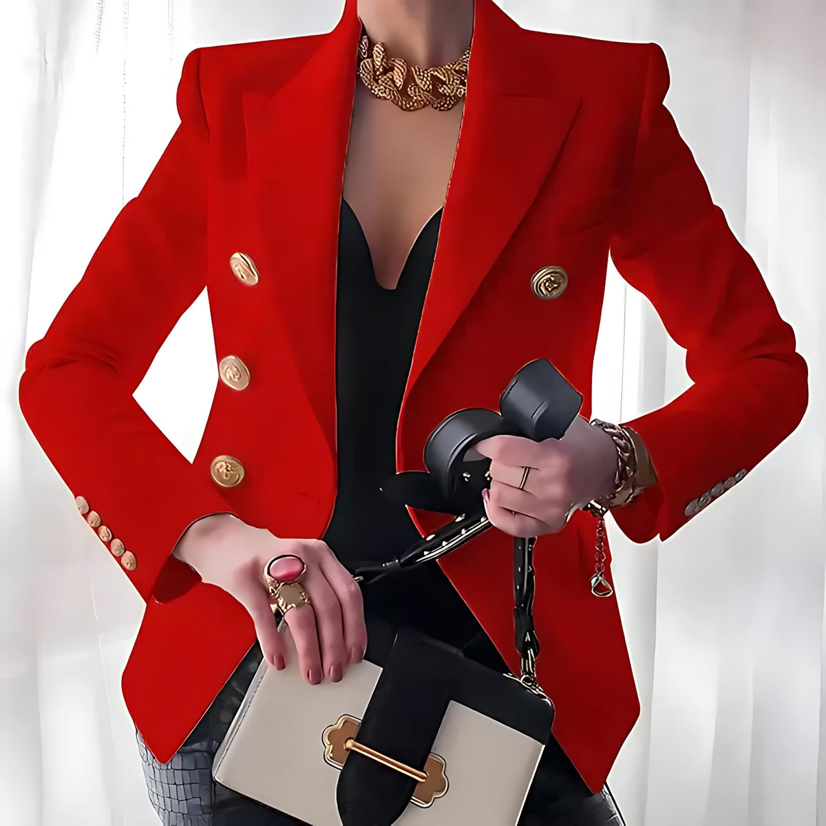 Fitted Double Breasted Blazer with Gold Buttons