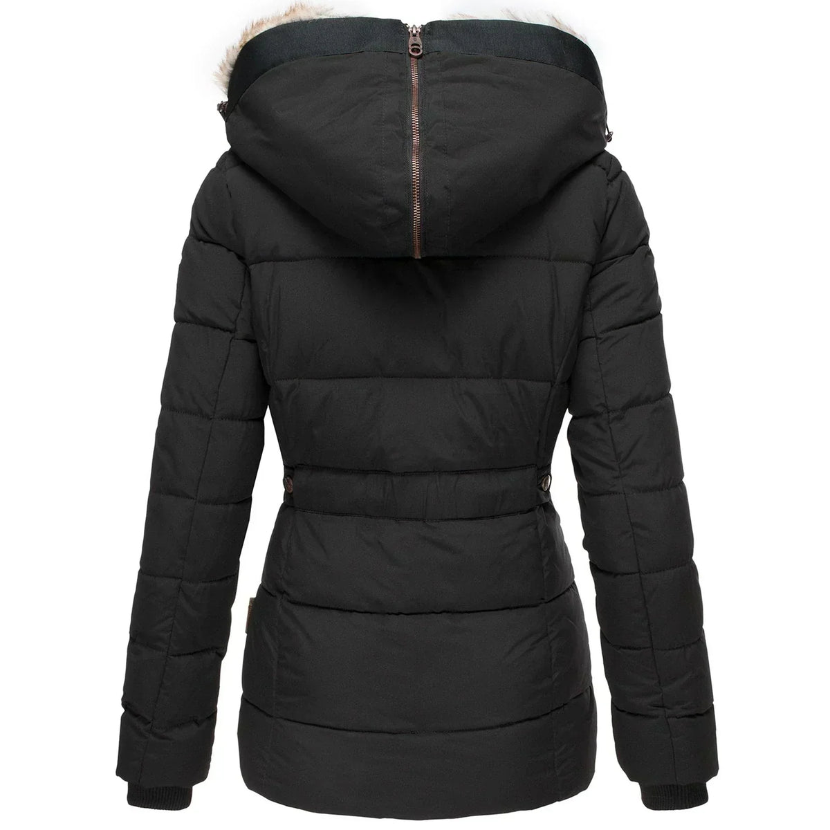 Fitted Hooded Puffer Jacket with Fur Collar Lining