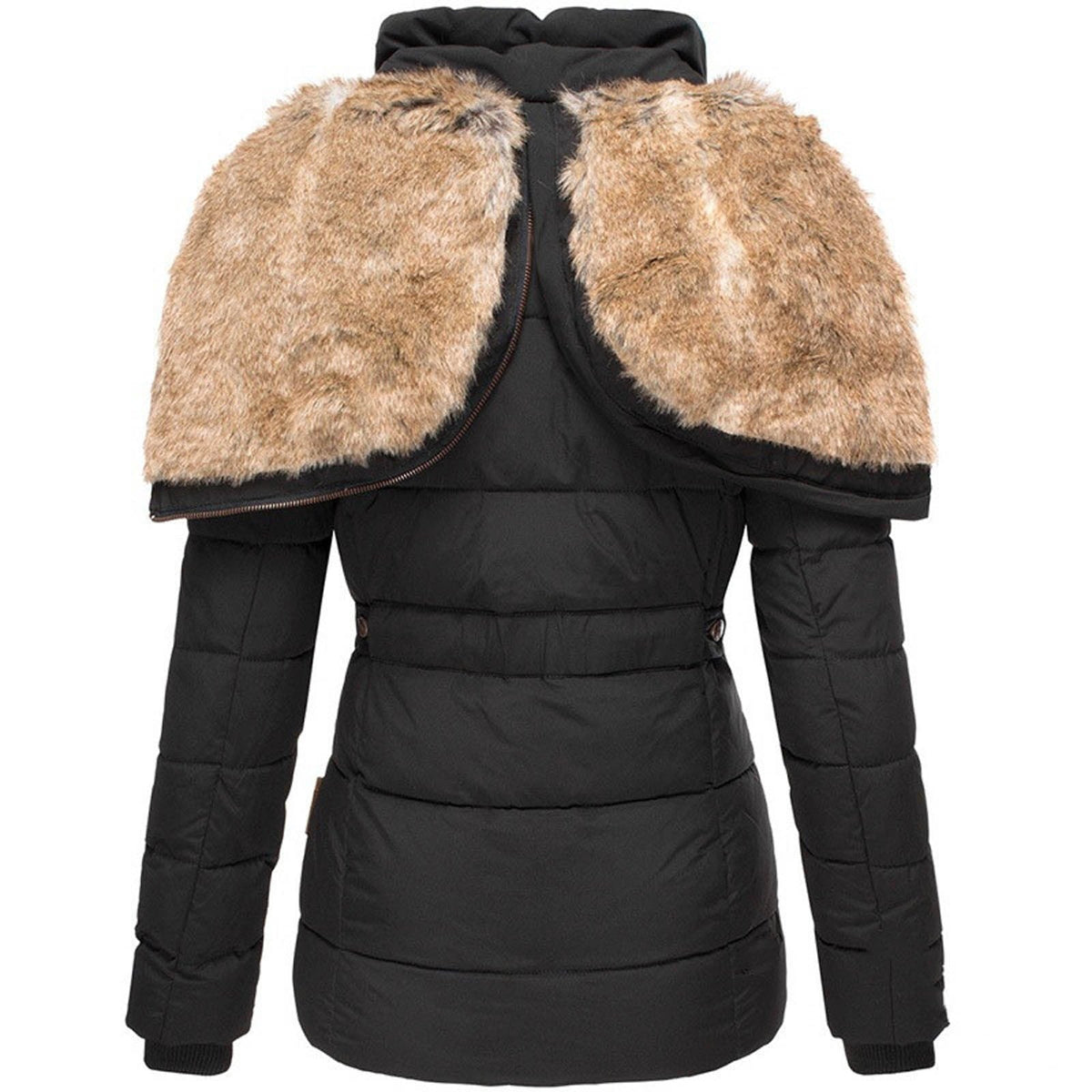 Fitted Hooded Puffer Jacket with Fur Collar Lining