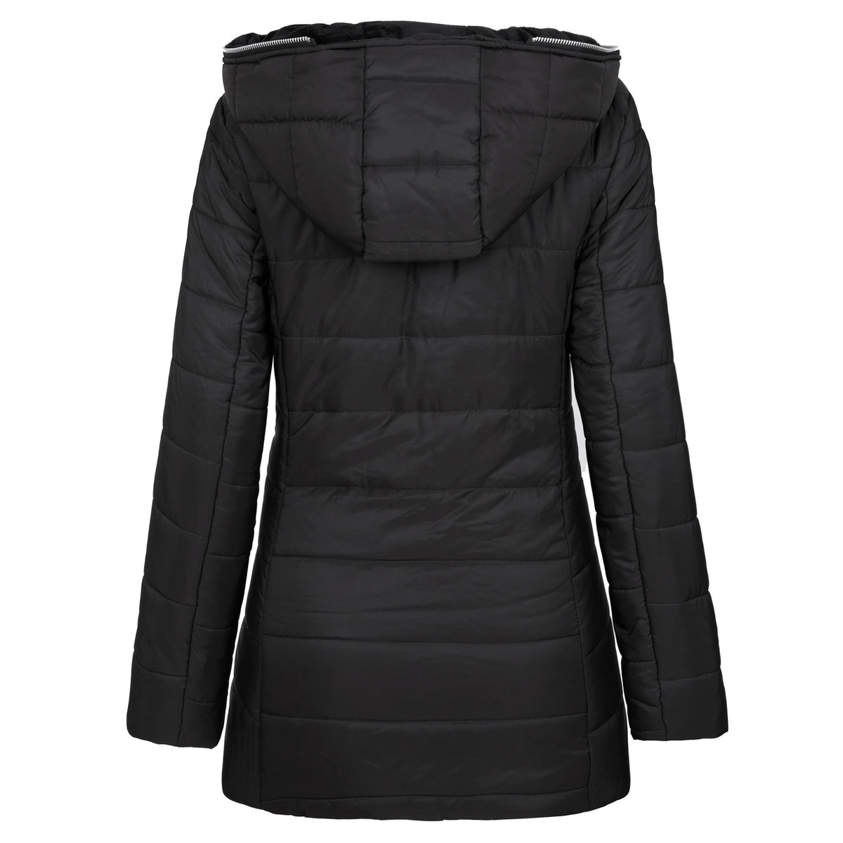 Fitted Hooded Quilted Puffer Jacket with Fleece Lining