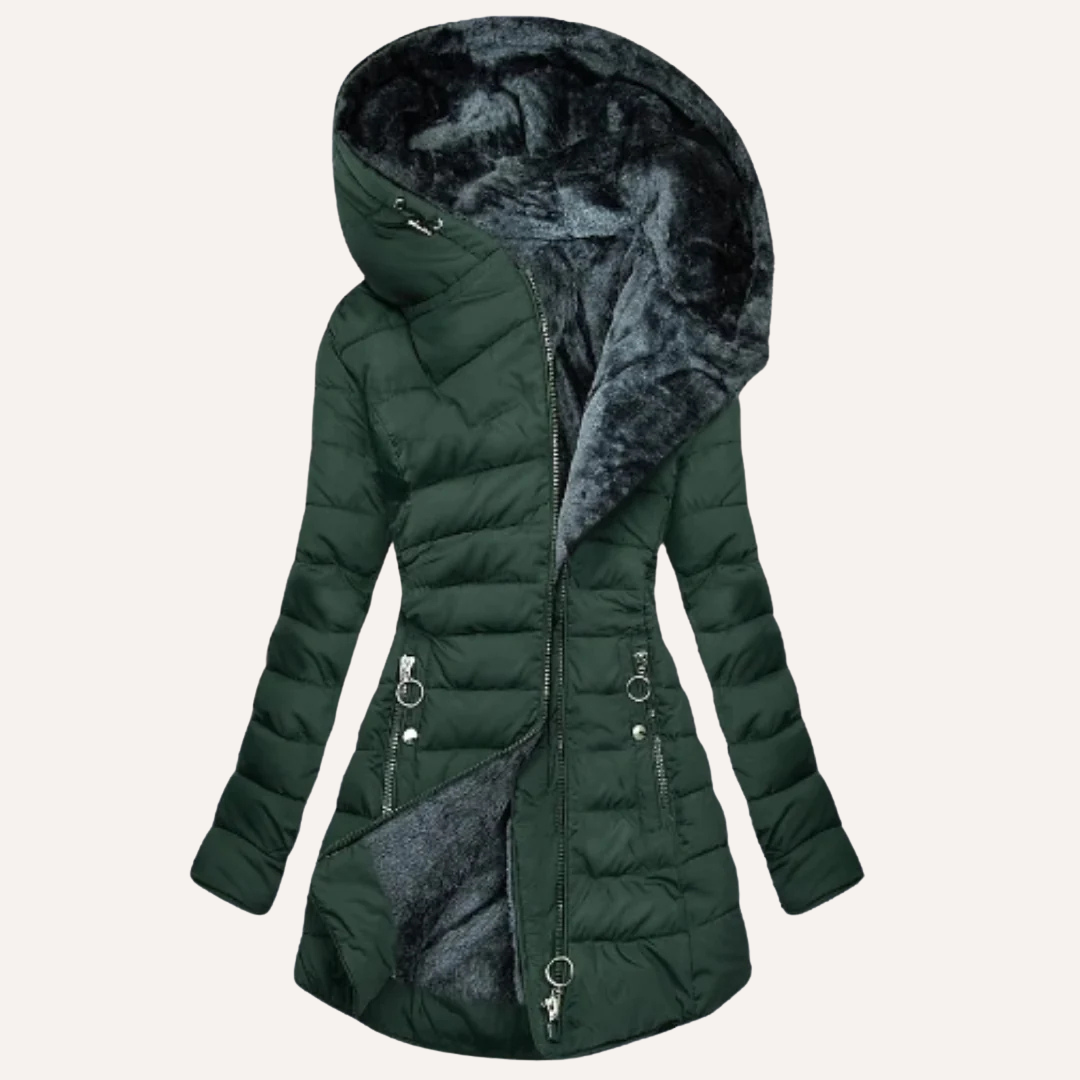 Fitted Hooded Quilted Puffer Jacket with Fleece Lining