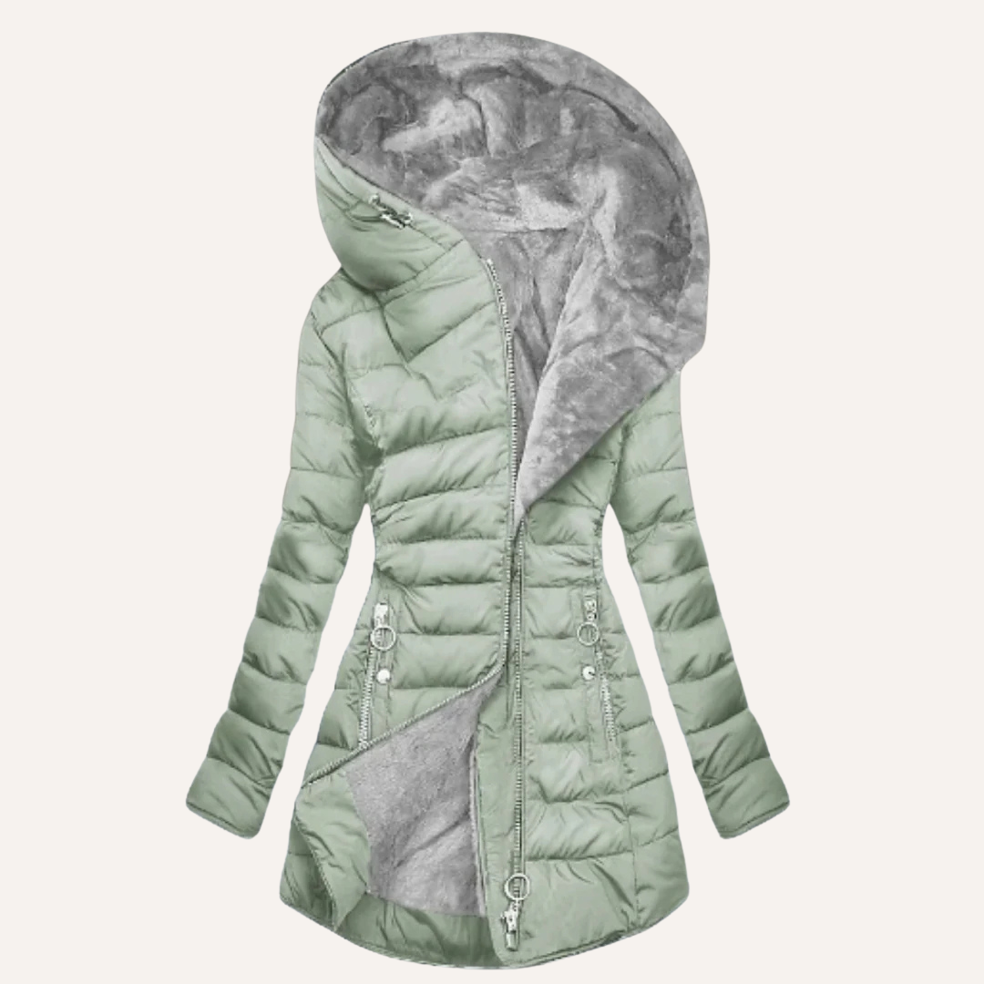 Fitted Hooded Quilted Puffer Jacket with Fleece Lining