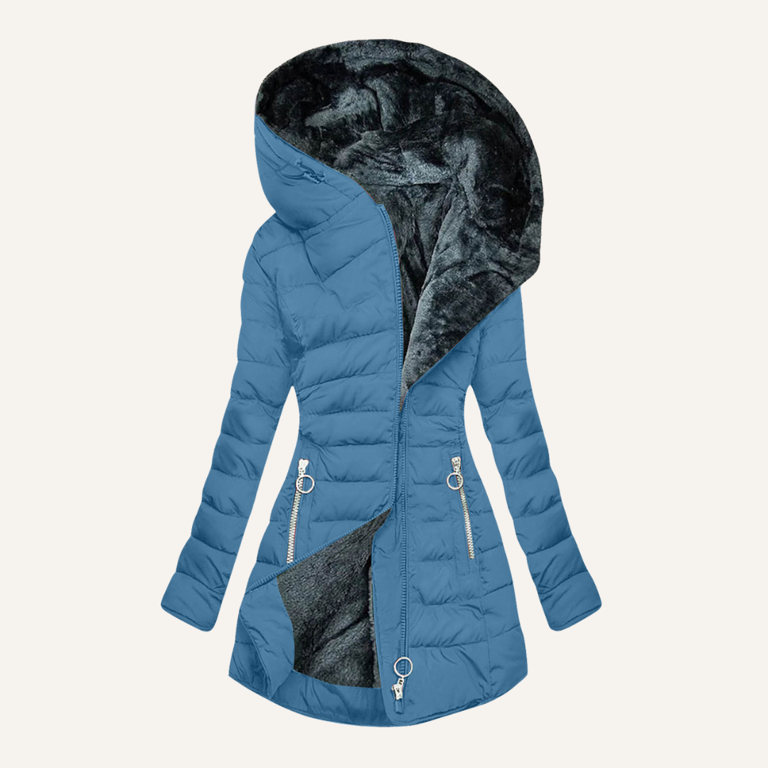 Fitted Hooded Quilted Puffer Jacket with Fleece Lining