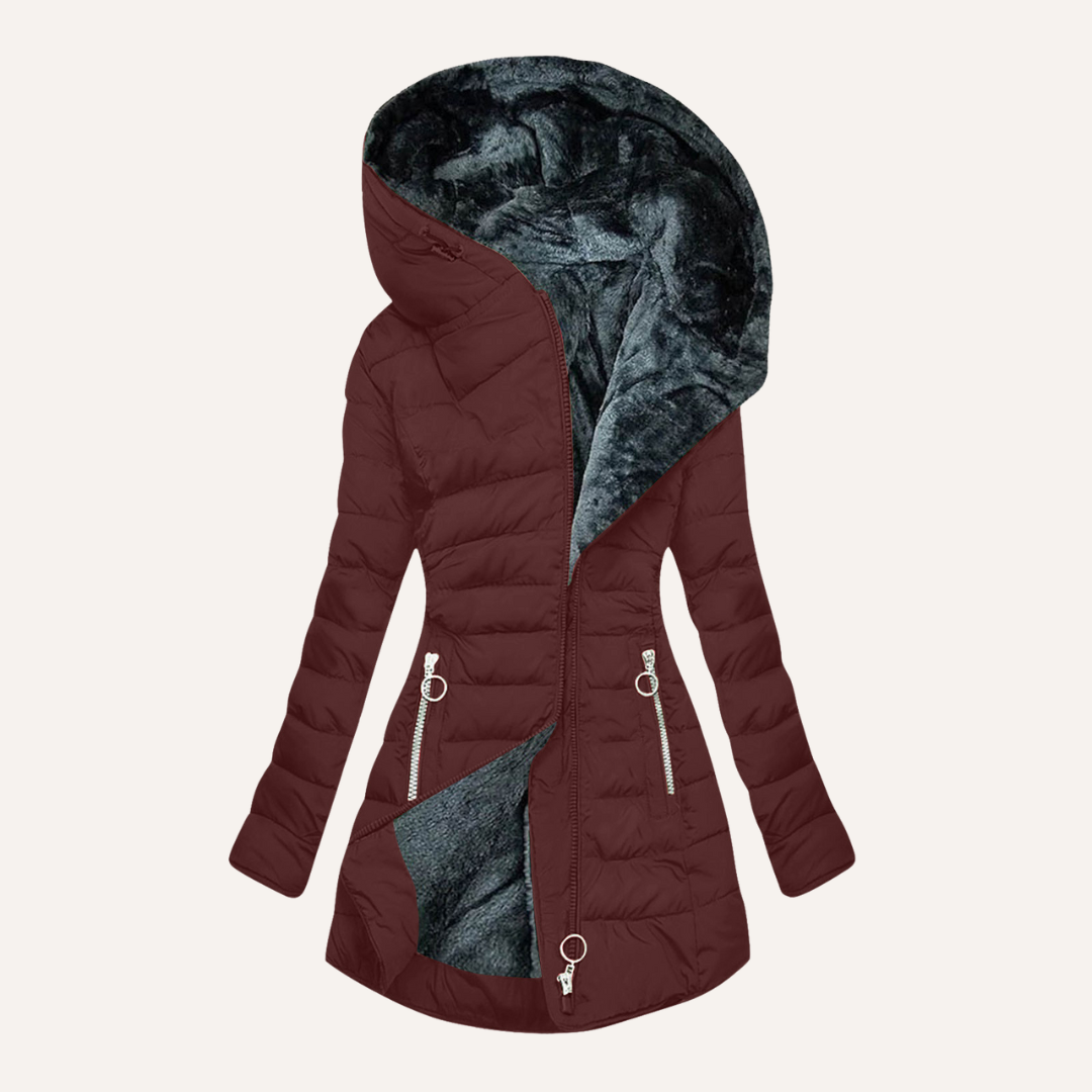 Fitted Hooded Quilted Puffer Jacket with Fleece Lining