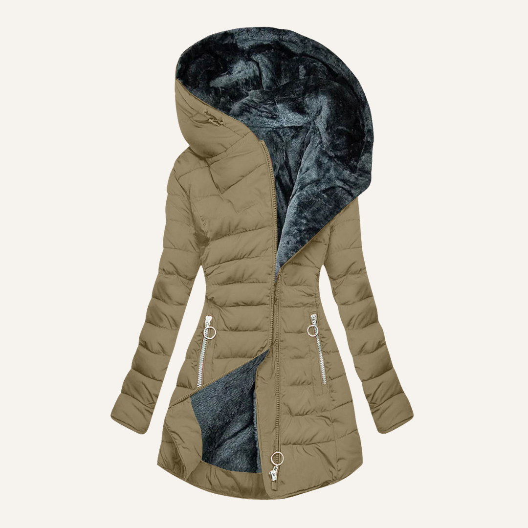 Fitted Hooded Quilted Puffer Jacket with Fleece Lining
