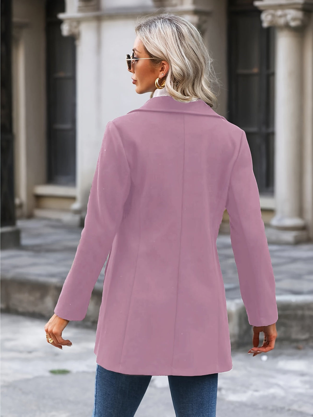 Fitted Wool Coat with Stand Collar and Flared Hem
