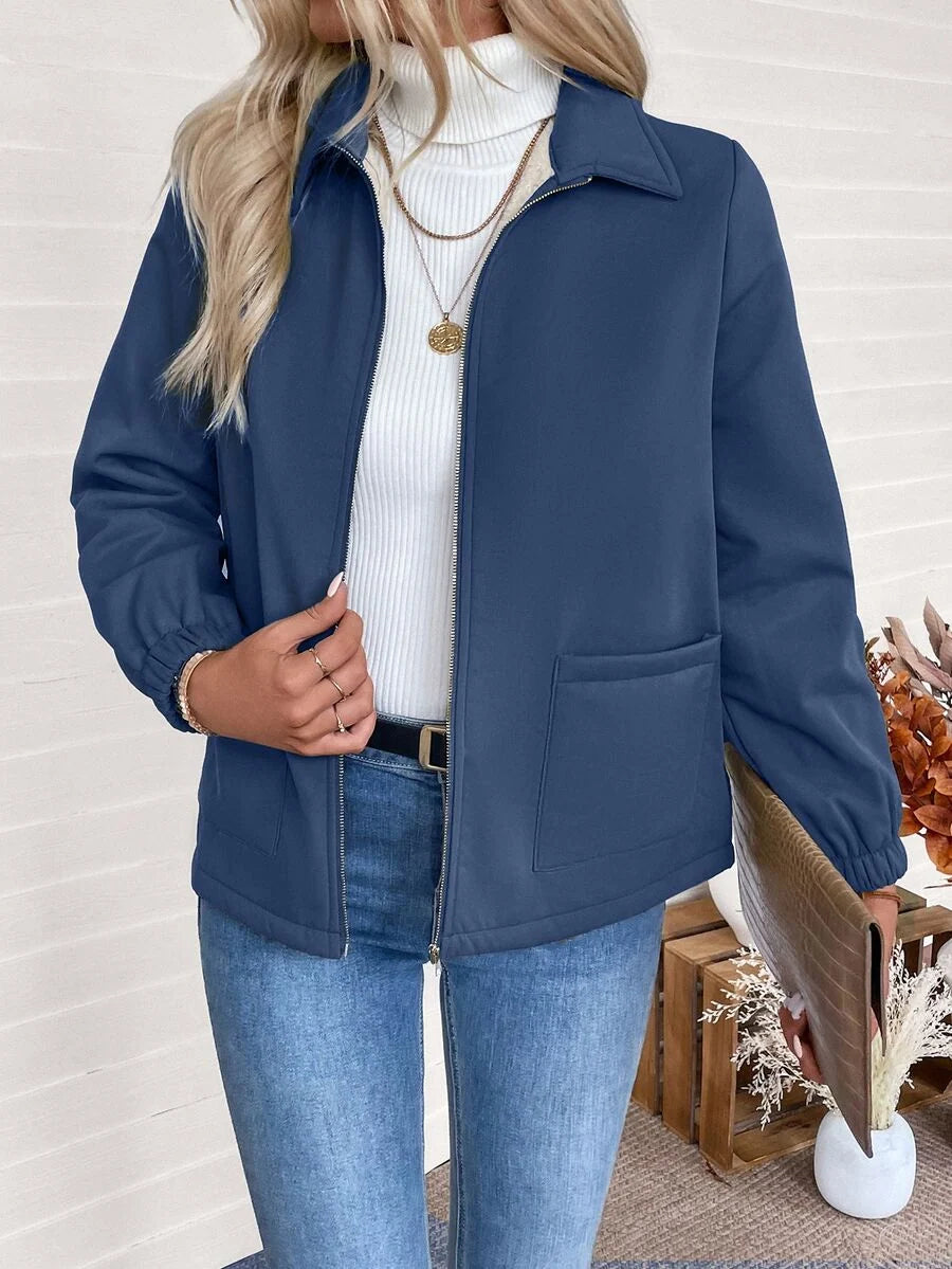 Fleece Lined Zip-Up Jacket with Elasticated Cuffs and Front Pockets