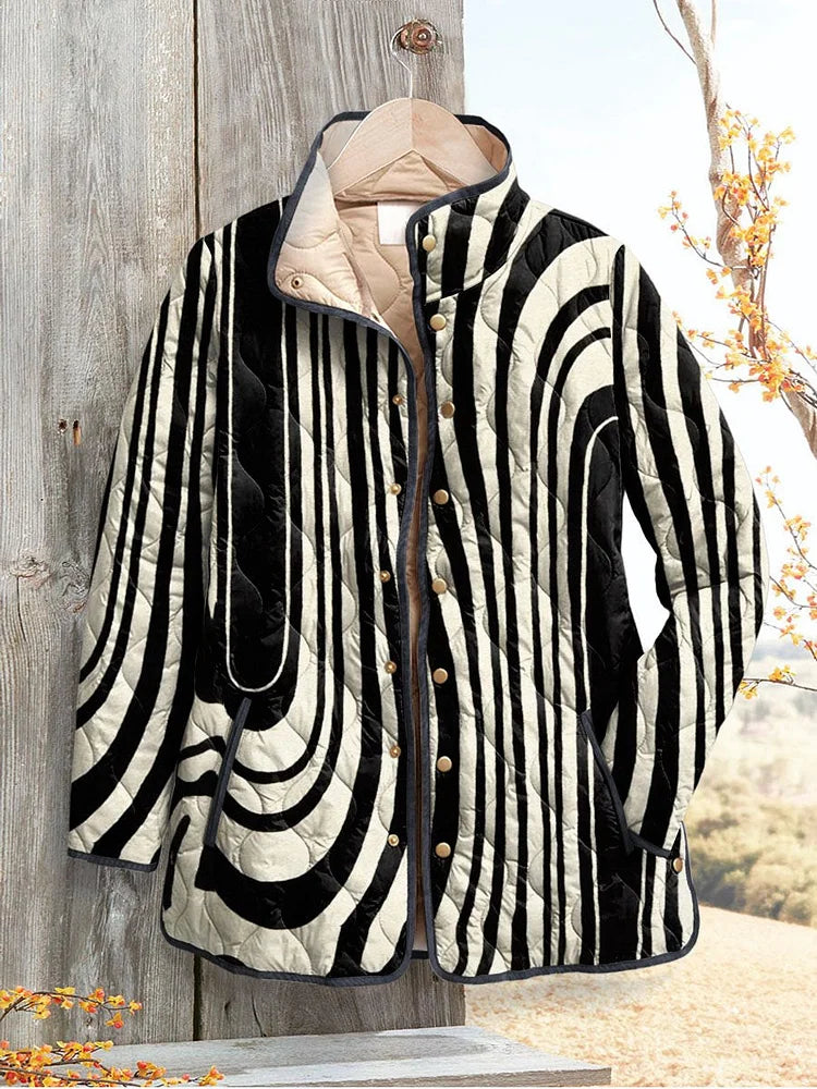 Floral Print Lightweight Quilted Jacket with Stand Collar