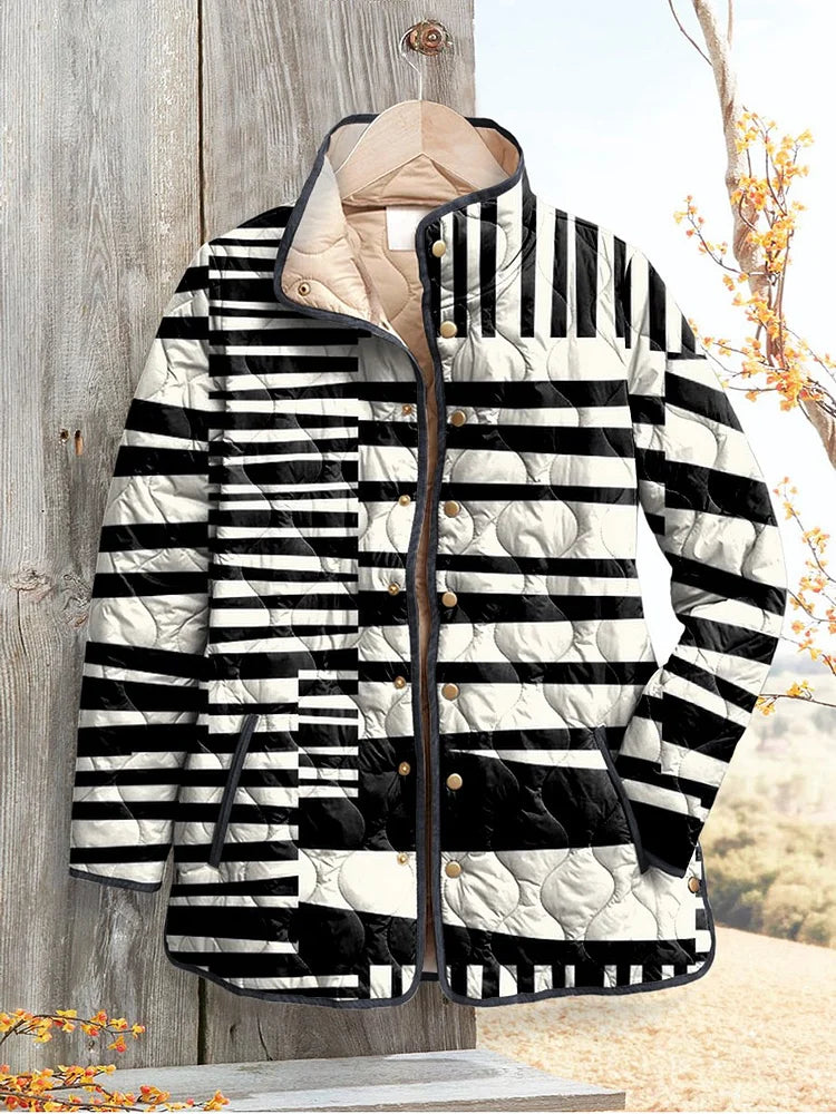 Floral Print Lightweight Quilted Jacket with Stand Collar