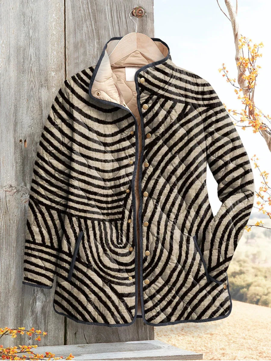 Floral Print Lightweight Quilted Jacket with Stand Collar