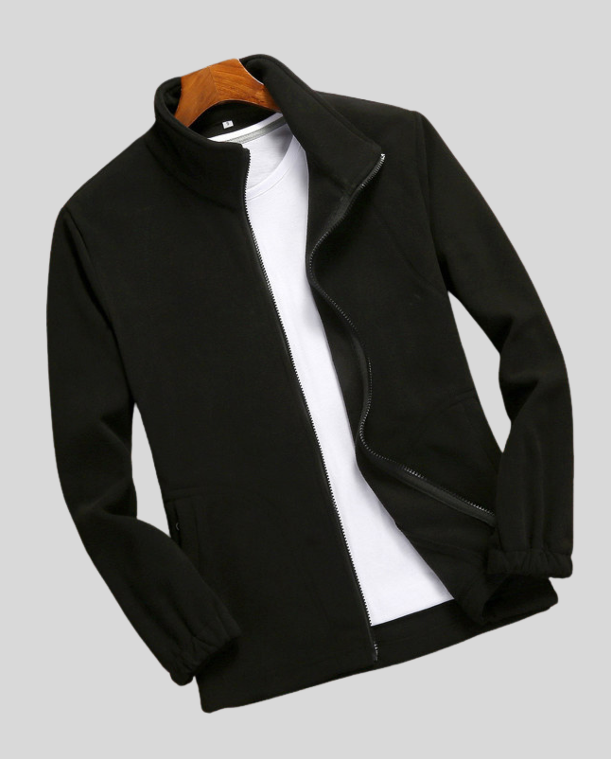 Full Zip Fleece Jacket with Stand Collar and Side Pockets