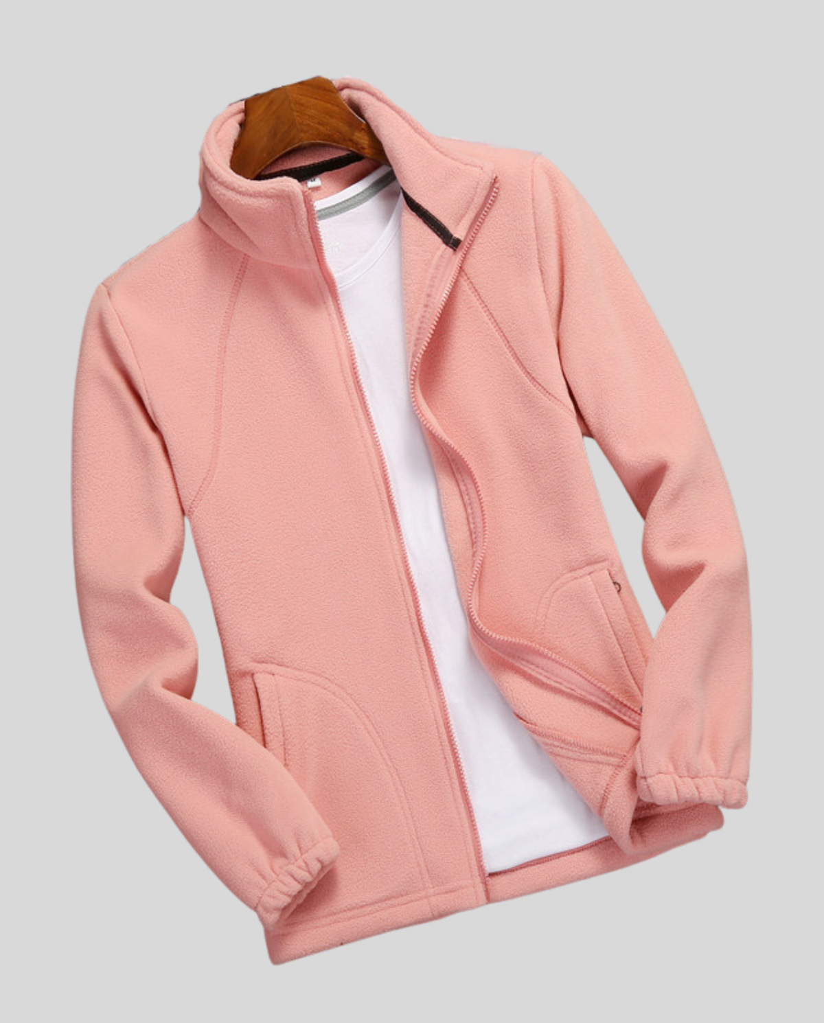 Full Zip Fleece Jacket with Stand Collar and Side Pockets